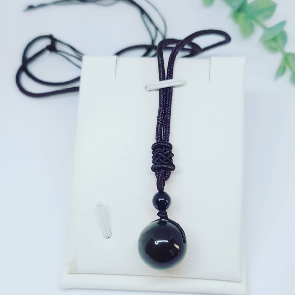 Black Obsidian sphere cord necklace ✨ - Picture 1 of 3